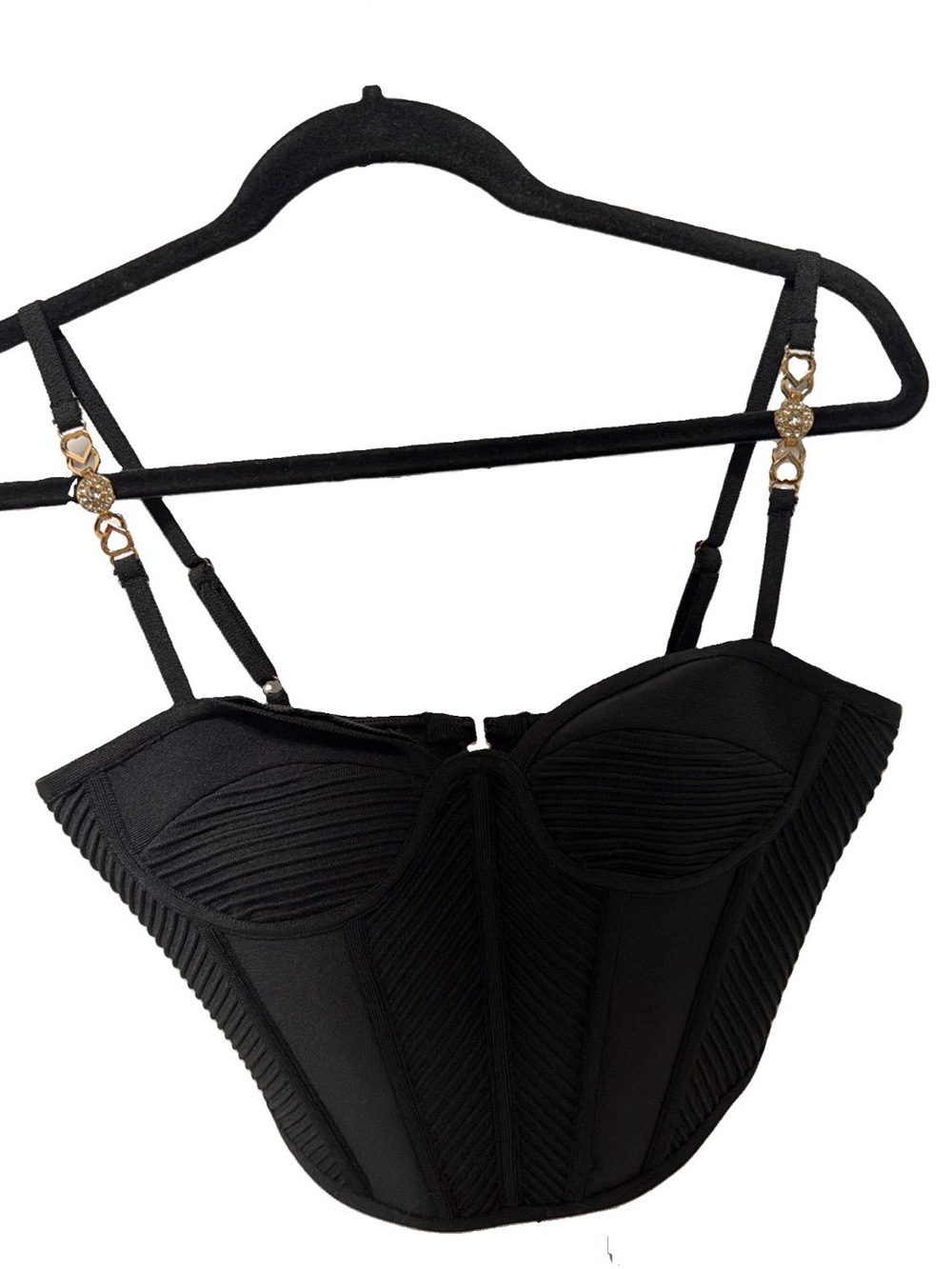 Fashion Nova Black Structured Bustier with Gold Hardware